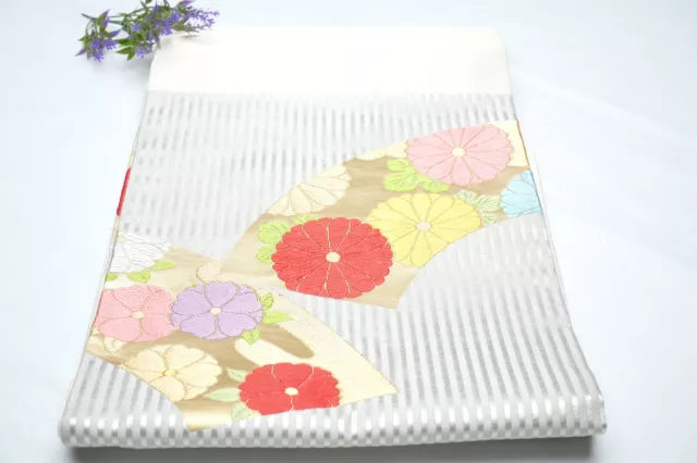 Dear Vanilla Japanese Silk Nagoya Obi Sash Belt Women's Kimono Genuine Vintage