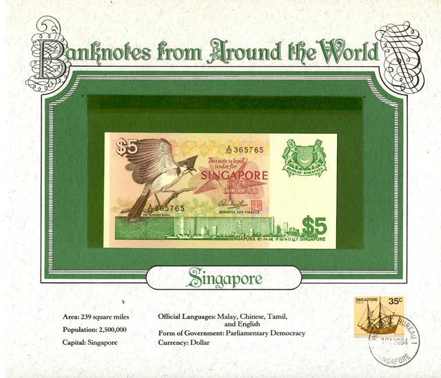 World Banknotes Singapore 1976 5 Dollars P10 UNC Prefix A/52 365765