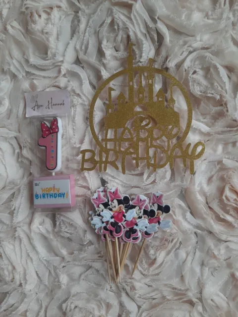 Candela Buon Compleanno numero 1 + Scelte Mouse Minnie + Topper Torte Castello Disney
