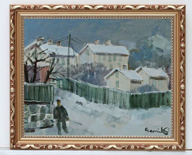 Toni Batoni (Antun Bahunek) - Zima (L'hiver) - Huile Sur Toile Naïve Signée 1981
