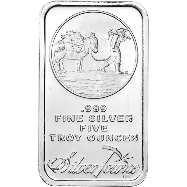 5 oz. SilverTowne Silver Bar - Trademark Prospector Design - 999 Fine