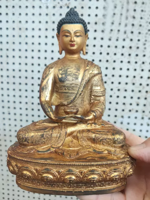 Genuine Handmade old Tibetan Gilt Bodhisattva Tara Amitabha Buddha Statue