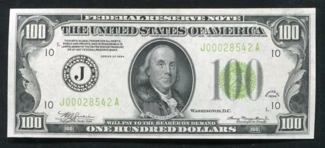 FR.2152-Jlgs 1934 $100 LGS LIGHT GREEN SEAL FRN KANSAS CITY, MO GEM UNCIRCULATED