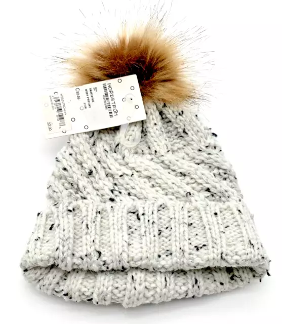 Nordstrom Knitted Baby Beanie with Faux Fur Pom Pom 0-12 months, Ivory Pristine