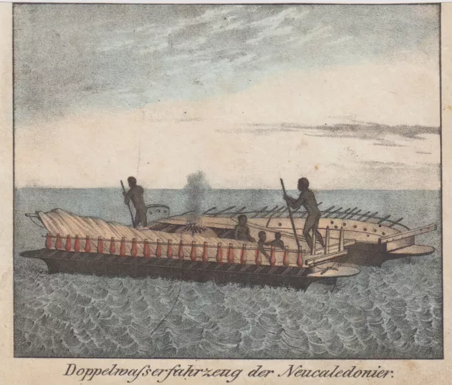 Neukaledonien Barcos Original Colorido Litografía Völkergalerie 1840