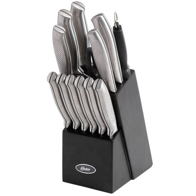 Juego de cuchillos de cubiertos de acero inoxidable de 14 piezas Oster Edgefield con cuchillo negro Blo