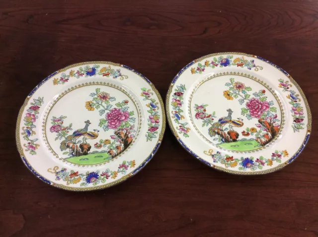 Set of 2 Vintage Copeland Spode, England, Salad/Dessert Paltes Peacock, Peony