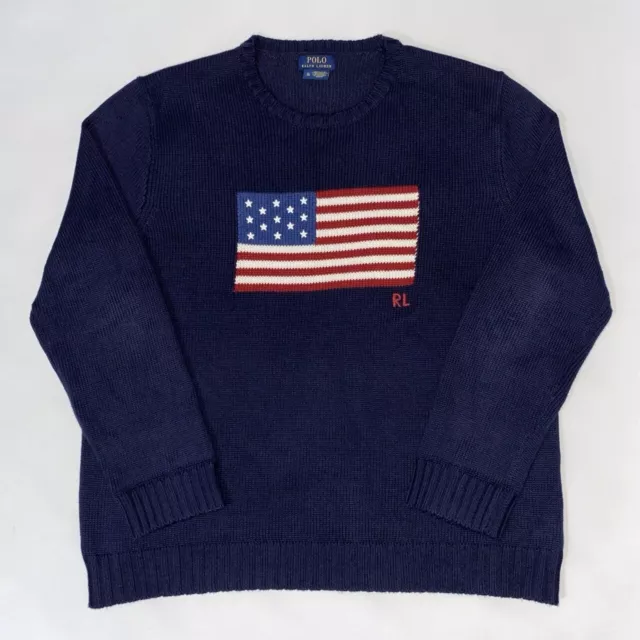 Polo Ralph Lauren American Flag Knit Sweater Men’s XL Navy Classic USA Cotton