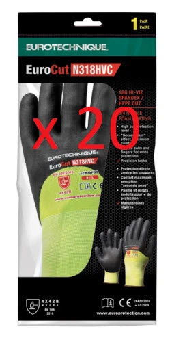 (Lot de 20) paires de Gants anti-coupure COVERGUARD EUROCUT N318HVC T