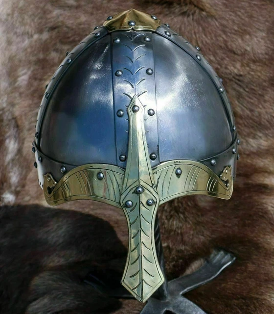 Elmo antico vichingo normanno Casco da collezione con armatura deluxe in ottone