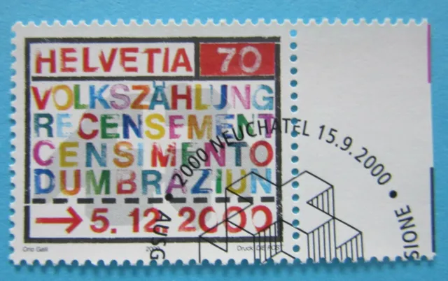 Schweiz 2000 - Volkszählung(1) - Randmarke mit Ersttagsstempel - Mi.Nr.1730