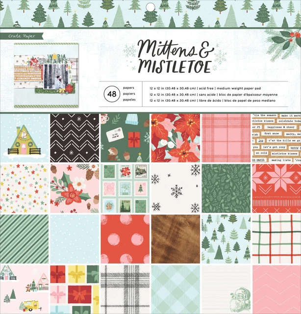Almohadilla de papel de caja de una sola cara 12"X12"" 48/paquete-mitones y muérdago -CPMM3734