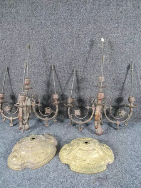 PAIR of circa 1870s ornate VICTORIAN BRASS/BRONZE WALL LAMP SCONCES