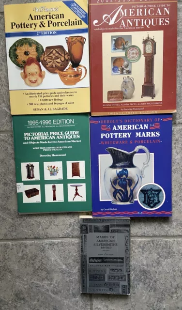 Lot 5 Books American Pottery Marks Silversmith Pictorial Warman's Price Guide