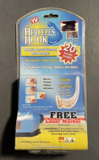 Hercules Hook 20 Pack Wall Hangers Set w/ Laser Marker As Seen on TV NEW SEALED