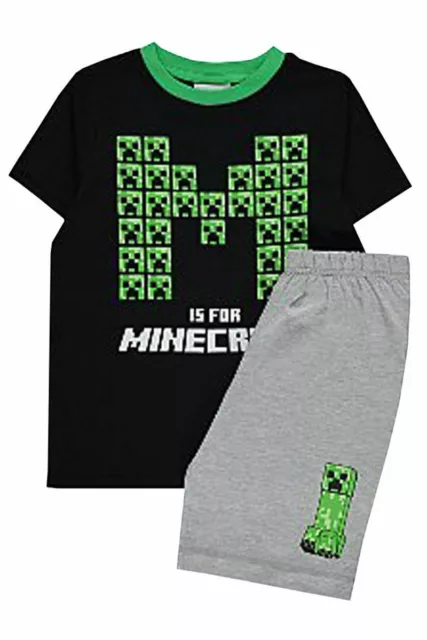 Minecraft pyjamas boys ex store t-shirt and shorts gamer creeper.6-12yrs.