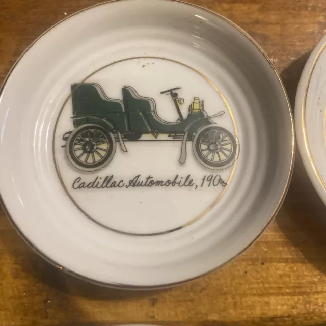 4 VTG Antique Cars Collectible Ceramic Ashtrays Coaster Made in Japan Porcelain 2