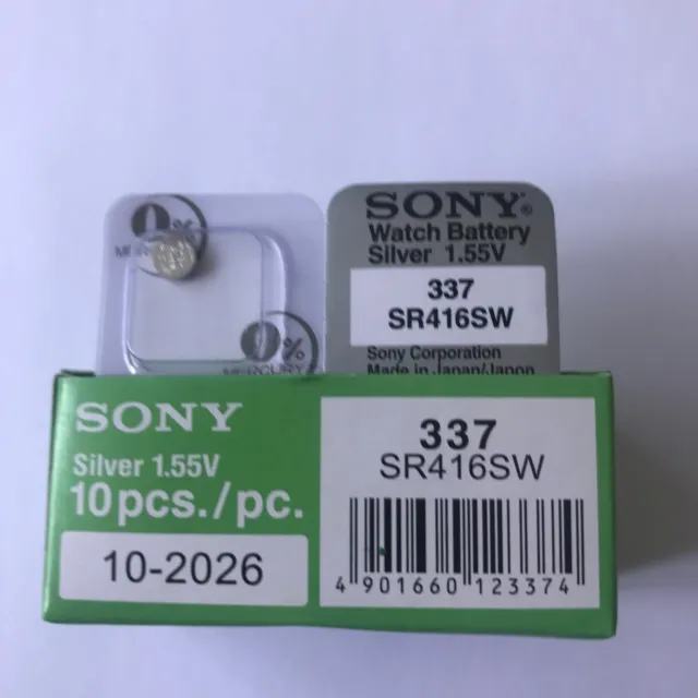 10 x Sony 337 / SR416SW/337, 1.55V Silver Oxide Watch Battery