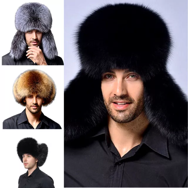 Mens Faux Fox Fur Hat Ushanka Caps Russian Cossack Trapper Snow Ski Winter Warm