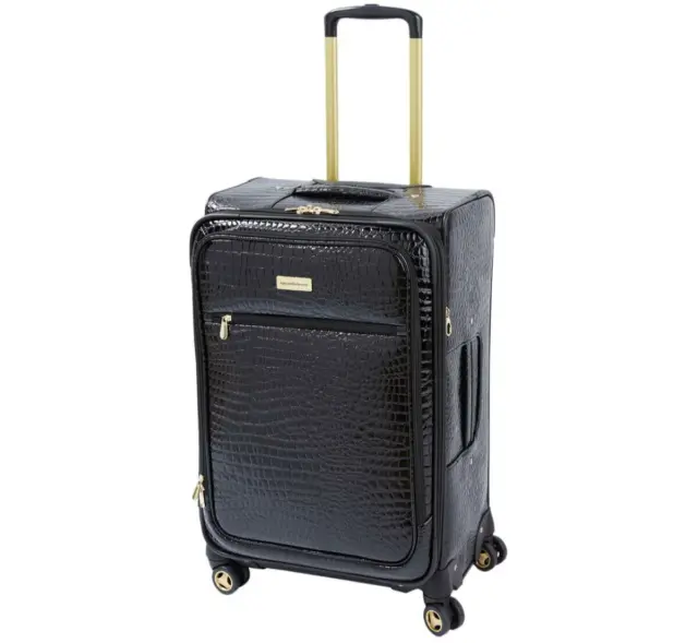 Samantha Brown 26" Spinner Luggage Durable Croco-Embossed PVC Black NWT