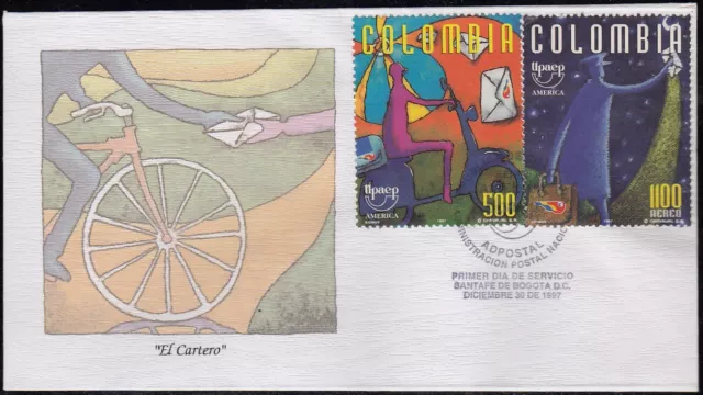 Upaep Colombia 1073-954 1997 Postman IN Motorcycle SPD FDC Envelope First Day