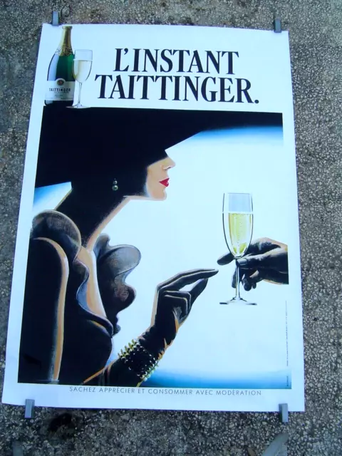 GRANDE AFFICHE 120 x 160 cm ancienne : CHAMPAGNE / L' INSTANT TAITTINGER