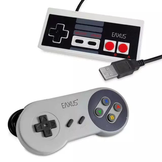 2x Set USB Retro Controller für PC Windows Mac Raspberry NES SNES Gamepad EAXUS®