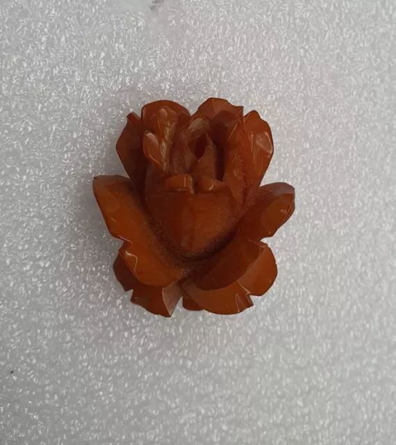 Vintage Brown Bakelite Carved Rose Brooch 3cm x 3cm Amber Coloured