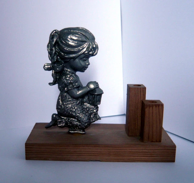 Bimba in Ginocchio Statuina in Peltro Cesellato  Preghiera 1960 Pewter Figurine