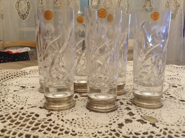 Lot De 6 Verres à Whisky En Argent 925 Sterling Maria Cristina - Décor Lierre, Avec Pierres (onyx, Agate) - Sans Boîte