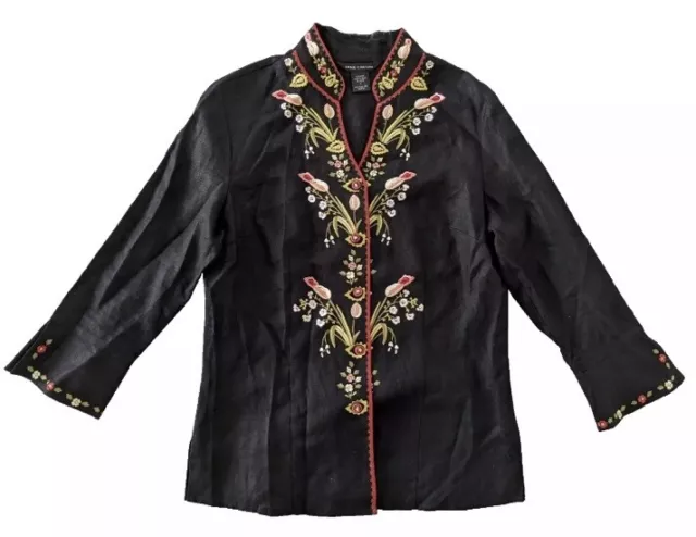 Anne Carson Embroidered Linen Jacket Size 20 Black Floral Fabric Blazer BNWT