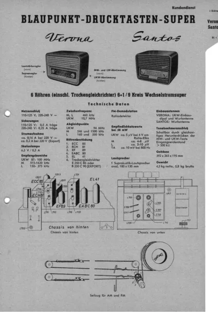 Röhrenradio Service Unterlagen Schaltplan Blaupunkt Verona Santos