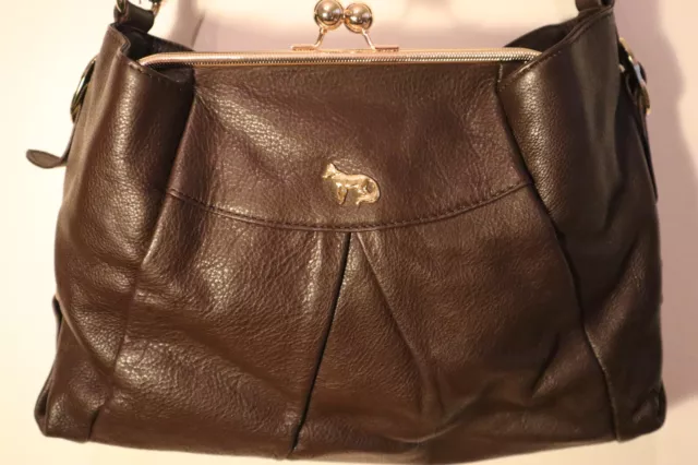 Emma Fox Kiss Clasp  LEATHER Satchel Large Handbag Unused Brown