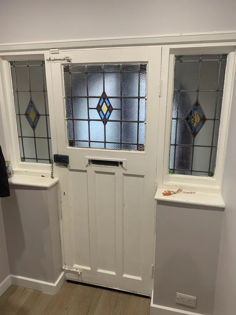 1930s stained leaded glass front door With Side Windows