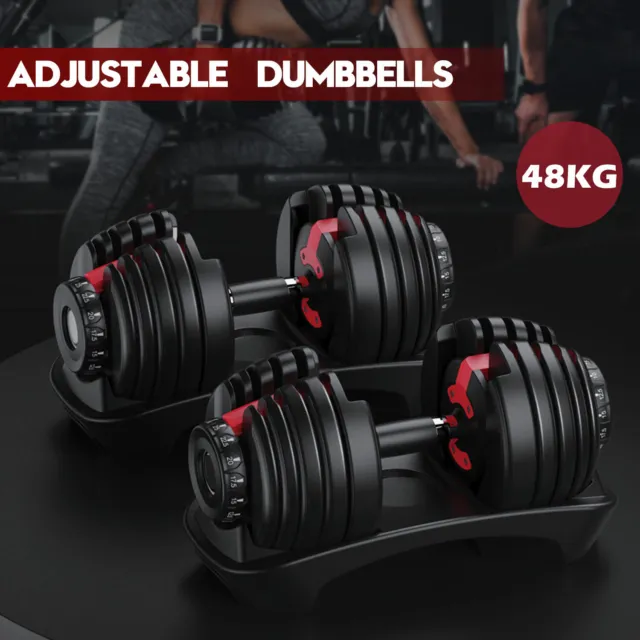2x24kg Adjustable Dumbbell Dumbbells Set Weight Plates Home Gym Fitness Exercise