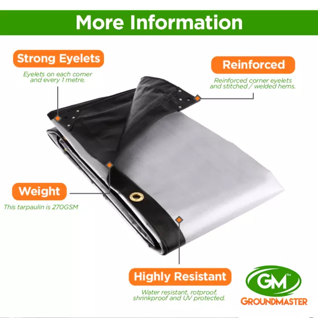 GroundMaster 270gsm Black/Silver Heavy Duty Waterproof Groundsheet Roof Cover 3