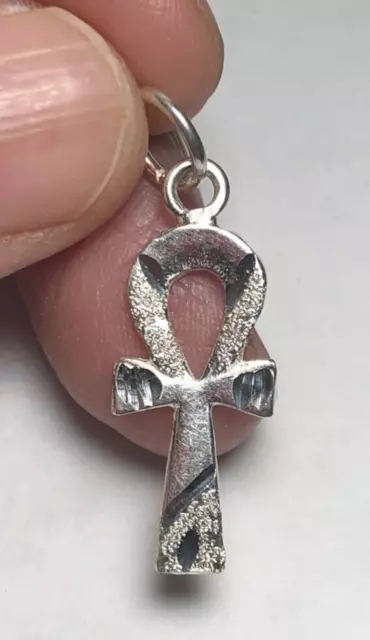 Very nice  SOLID SILVER ANKH Diamond cuts Fancy pendant Egyptian Cross Charm