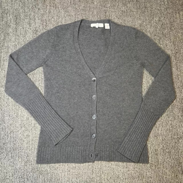 Inhabit Womens S 100% Cashmere Cardigan Sweater Button Long Sleeve V Neck Grey