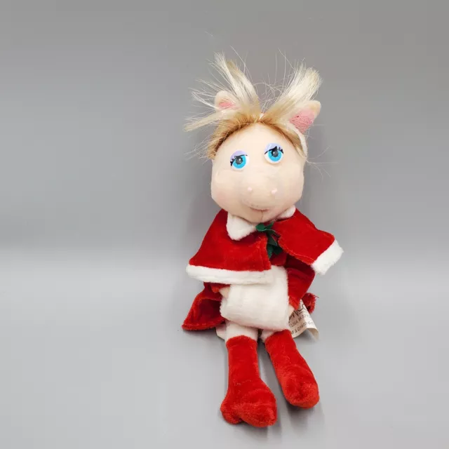 Muppets Miss Piggy Christmas Doll Beanbag Plush Red Outfit Nanco 9 inch