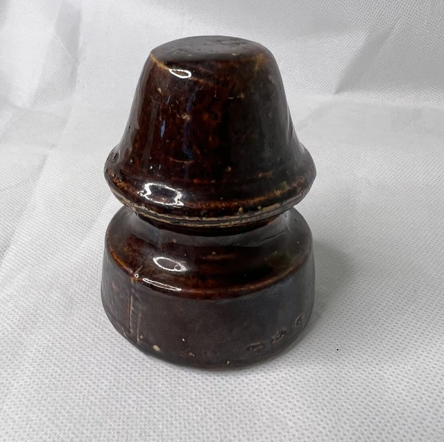 Antique Thomas Porcelain Electrical Insulator High Voltage Deep Brown/Black, 5