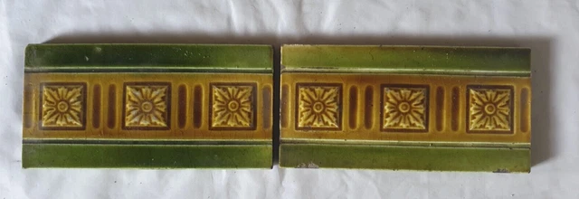A Pair Of Antique 6 X 3 Inch Border Tiles (A)