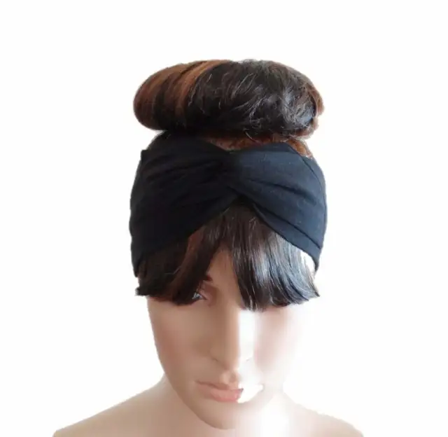 Black Twist Headband. Cotton Twist Head Wrap. Knot Hairband. Stretch Hair Wrap.