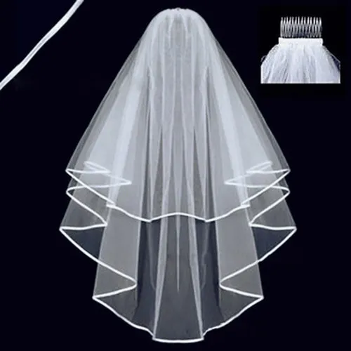 Elegant 2T White or Beige Wedding Bridal Elbow Satin Edge Veil With Comb Beauty