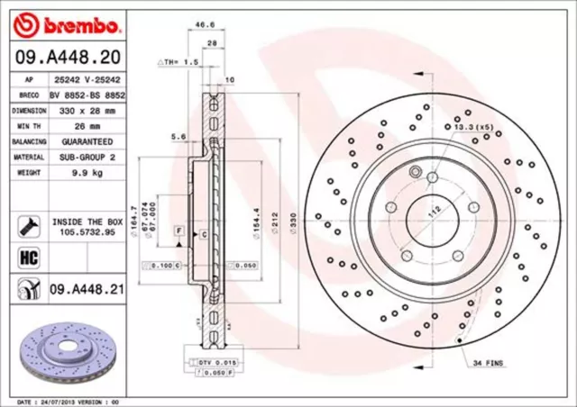 2x Disco de freno BREMBO PRIME LINE - UV Coated 09.A448.21 para MERCEDES CLASE CLK