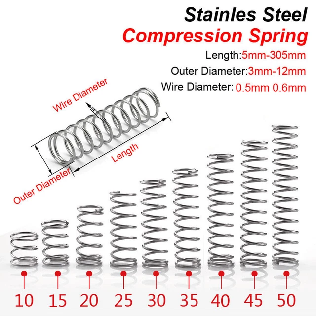Molla a compressione 0,5 mm 0,6 mm acciaio diametro 3-12 mm lunghezza 5-305 mm