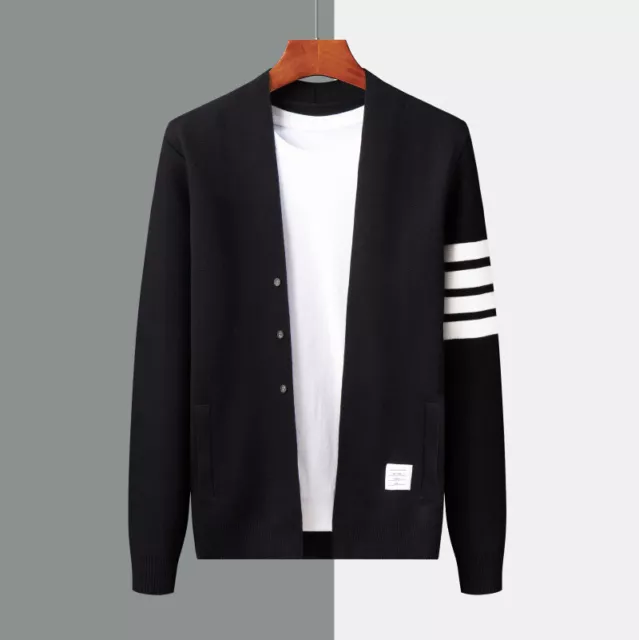 Thom Browne Men's Cotton Four Bar Knitted Hoodie Cardigan Jacket