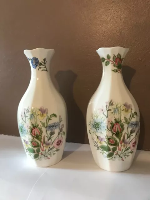 Pair Aynsley Fine Bone China Vases " Wild Tudor " Design 