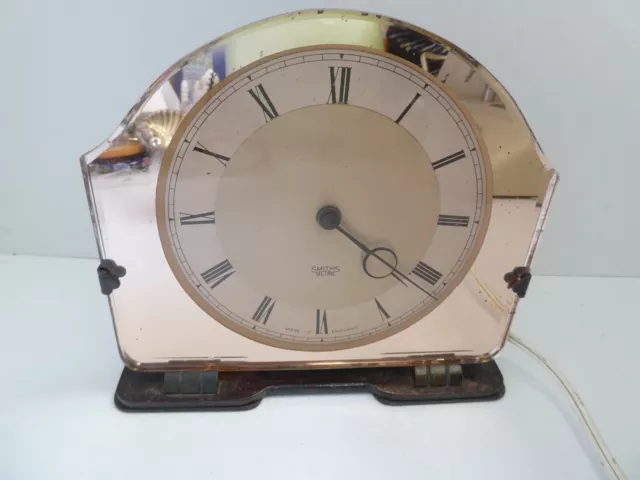 Antique Art Deco Pink Mirror Bakelite Bedside / Mantle Clock Made Smiths England