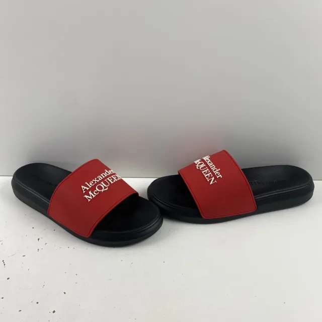 Alexander McQueen Red/Black Rubber Embossed Logo Slide Sandals Men’s Size 44