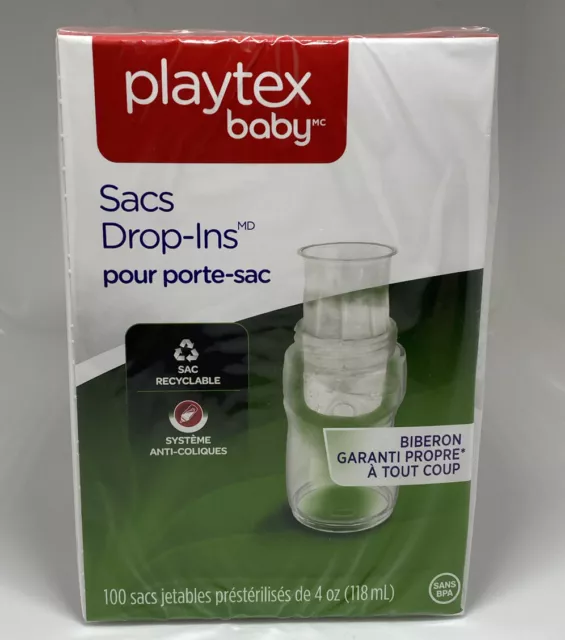 100 Count Playtex Baby Drop-Ins Liners 4oz For Nurser Bottles SEALED BOX